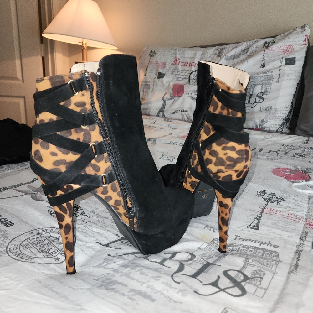 Half Black Half Leopard Boots